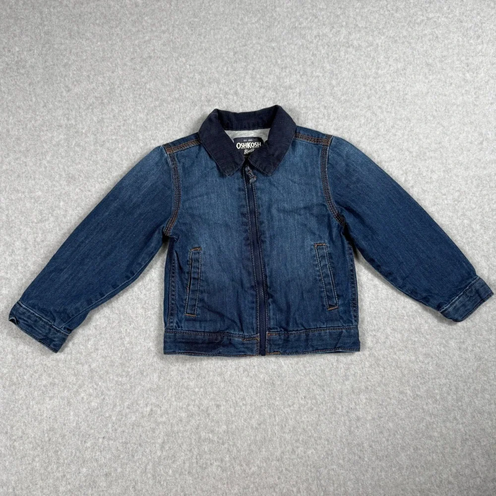 OshKosh B'gosh Denim Jacket 2T Blue Corduroy Collar Workwear Trucker Coat